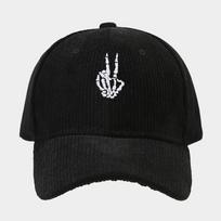 Spring Skeleton Finger Embroidered Corduroy Baseball Hat Women's Trendy Outdoor Sunscreen Sunshade Duck Tongue Hat one size