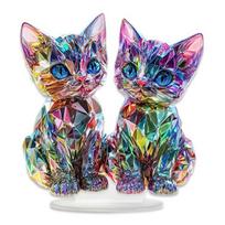Kitten Desktop Standing Decoration Colorful Miniature 2D Acrylic Dual Cat Sign Standing Animal