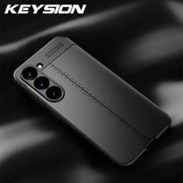 KEYSION Smūgiams atsparus dėklas, skirtas „Samsung S25 S24Ultra S25+ S24+ Plus“ odinis tekstūros minkštas silikoninis telefono galinis dangtelis, skirtas „Galaxy S24 FE“. for Galaxy S25