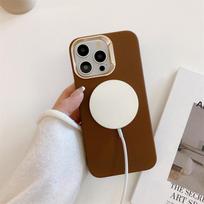 Plating Lens Ring Leather Texture Magsafe Magnetic Case For iPhone 16 Plus 15 14 13 12 11 Pro Max Business Shockproof Soft Cover For iPhone 14 Pro