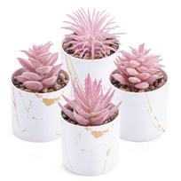 Der Rose 4 Packs Fake Succulents Plants Artificial Indoor for Pink Room Bathroom Decor Office Desk Accessories for Women 4