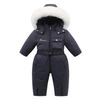 2024 Winter Kids' Thick Fleece-Lined Hooded Ski Jumpsuit Romper 100 cm