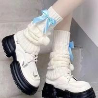 New Lolita Knitted Leg Warmers Fleece Lined Thermal Pom-pom Leg Warmers Bowknot Leg Covers