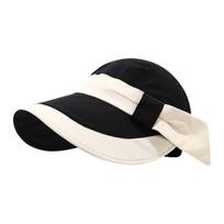 Elegant Temperament Contrast Color Visor Cap Versatile Wide Brim Sun Hat for Women Summer Seaside Sun Protection Cap juoda