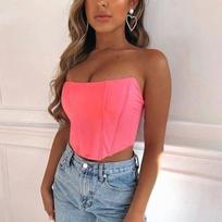 Women's Strapless Satin Corset Tube Top Off Shoulder Bustier Crop Top S