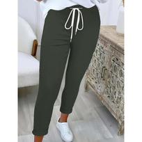 Women's High Waist Drawstring Jogger Pants Slim Fit Polyester Ankle Trousers Casual Solid Color Cropped Pants S