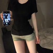 Women's V Neck Short Sleeve Slim Fit T-Shirt Top Casual Solid Cropped Tee S
