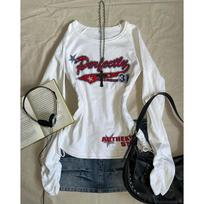 Women's Round Neck Long Sleeve Graphic Tee Slim Fit Y2K Drawstring Ruched Casual Top S