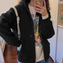 Women's Hooded Long Sleeve Zip Up Hoodie Oversized Fit Japanese Korean Casual Solid Color Loose Cardigan Sweatshirt Jacket S