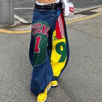 Women's High Waist Patch Print Baggy Wide Leg Jeans Micro Stretch Heavy Washed Denim Floor Length Hip Hop Streetwear Casual Trousers S-3XL S