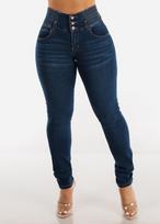 Women's High Rise Skinny Jeans Slim Fit Streetwear Button Closure High Stretch Denim Hip Lift Pants Spring Sexy Casual Trousers S