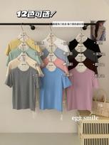 Women's Crew Neck Short Sleeve Tee Slim Fit Japanese Casual Solid Color Air Cotton Basic Top SIZE