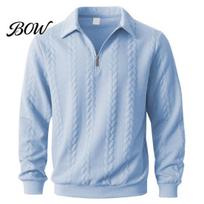 Versatile Men Fashion Pullover Quarter-Zip Sweatshirt, Long Sleeve Turndown Collar Stylish Chilly Weather Shirt Solid Color for Fall Winter XXXL