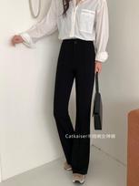 Women's High Waist Slim Bootcut Pants Polyester Spandex Solid Black Draped Korean Office Flared Long Trousers S