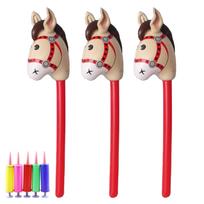 3Pcs Inflatable Horse Head Balloon Blow Up Pony Stick Balloon with Pump Party Supplies Inflatable Horse Stick Racing Decorations 37inch