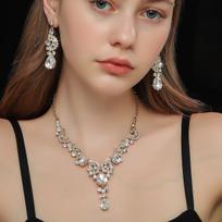 3PC Women's Fashion Geometric Water Drop Necklace Earrings Jewelry Set Suitable for Wedding, Party, Festival Gifts-8023