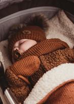 Baby fleece-lined tie-up hat with scarf and gloves