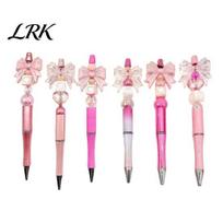 Soft Watercolor Style Pens Beaded Ballpoint Pen Set, with Gradient Acrylic Bows And Heart Charms Creative Stationery Gift Decor, Sweet DIY Kit, 1 Set