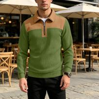 Men's Casual Knit Zip-Up Sweater, Relaxed Fit, Collar, Embroidered Design, Long Sleeve Fall Winter Top for Daily Wear L