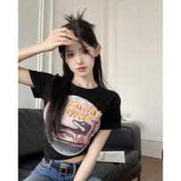 ZOSE Women's Summer Fun Dog Print Slim-Fit Short Sleeve T-Shirt One Size (90-120 jin)