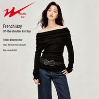 Shuangxing Women's Off-Shoulder Long Sleeve Slim Fit Knit Top M