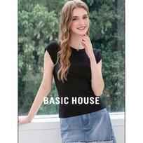Basic House Women's Elegant Slim-Fit Mock Neck Sleeveless T-Shirt XL