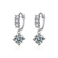 Geometric Four-Prong Moissanite Drop Earrings Women Statement Jewelry With Sterling Hooks 925 Sterling Silver White Gold Plated