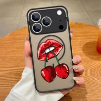Thin Ring Magnetic For Magsafe Case For iPhone 17 Pro Max Case iPhone 16 15 14 13 Pro Max 17E Cartoon Cherry Fruits Hybrid TPU+PC Matte Cover iPhone 13 Pro Max