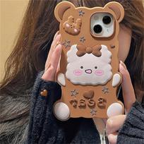 Korean Cute 3d Cartoon Bear Silicone Star Phone Case For Iphone 14 13 12 11 Pro Max Lovely Bunny Protective Soft Cover Funda For iPhone 13