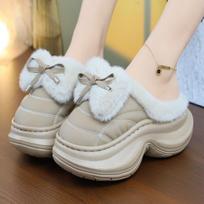 New high heeled slippers winter clogs shoes women's warm platform indoor outdoor slipper ladies furry mule plush slipper 36-37