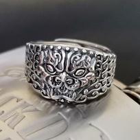 Pixiu Prosperity Thai Silver Ring - Ancient Style Retro Men's Open Taotie Design sidabras