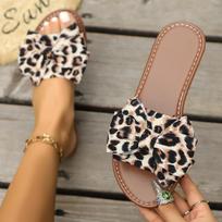 Women Slippers 2026 Open Toe Outdoor Daily Slippers Women Leopard Print Bow Tie Slippers Plus Size Flat Sandals Slides Women 36