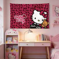 Sanrio Hello Kitty Pink Leopard Tapestry Cute Cartoon Wall Hanging Kids Bedroom Decor Hello Kitty Fan Gift Flat Print 74x94cm(29x37in)