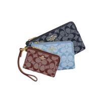 COACH Signature Jacquard Canvas Zip Pouch Clutch, Fashion Casual Daily Card Holder for Women CH199-IMDEI Basic Set (Bag+Dust Bag)