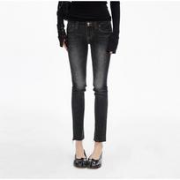 Women's High Waist Skinny Jeans Slim Fit Vintage Washed Long Denim Pants with Hip Pads Double Button Raw Hem Pencil Jeans XS