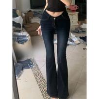 Women's High Waist Flare Jeans Slim Fit V Waist Vintage Washed Stretch Figure Shaping Bootcut Denim Trousers XS