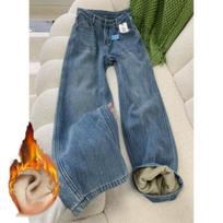 Women's High Waist Straight Leg Jeans Winter Fleece Lined Denim Pants Warm Thick S