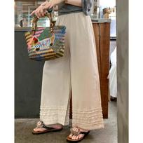 Women's High Waist Wide Leg Pants Loose Fit Casual Trousers Ruffle Trim Rayon Spring Daily Relaxed Bottoms S