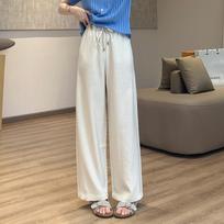 Women's High Waist Wide Leg Pants Moderate Fit Casual Summer Breathable Linen Blend Straight Long Trousers S