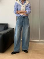 Women's High Waist Harem Jeans Wide Leg Jeans Japanese Casual Distressed Washed Non-stretch Denim Long Trousers S