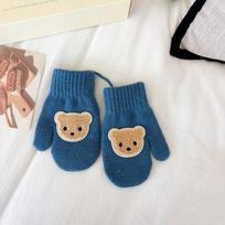 Full Finger Cartoon Bear Gloves Solid Color Knitted Mittens Cute Outdoor Sports Gloves  For Boys