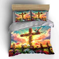 Floral Cross Sunset Decor Set  Exquisite three-piece bedding set gift for kids and adults 135x200cm