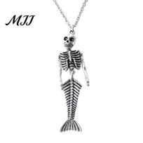 Vintage Style Skeleton Necklace Skull Mermaid Pendant Necklace, Gothic Dark Fantasy Jewelry Halloween Costume Gift for Women, Creative Spooky