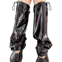 Womens Punk Flared Baggy Leg Cover with Drawstring Harajuku Shinning Metallic Leg Warmers Long Socks Gaiters Streetwear