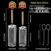 Portable BBQ Cage: 304 Stainless Steel Grill Basket with Wooden Handle