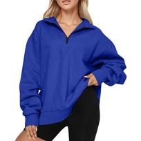 Women's Casual Fashion Long Sleeve Color Zip Sweatshirt Top M