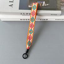 Bohemian Woven Phone Wrist Lanyard Ethnic Geometric Print Durable Metal Clasp for Camera Bag Key Accessory A6