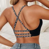 Women Cross Back Letter Strap Wireless Sports Breathable Comfortable Bra Underwear S