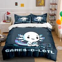 Gaming Axolotl Bedding Set, Dark Blue Style Bedding set (1 duvet cover, 2 pillowcases, duvet not included) 135x200cm