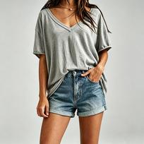 Women's Color Drop Shoulder Top - V-Neck Loose Fit Casual Blouse for Everyday M